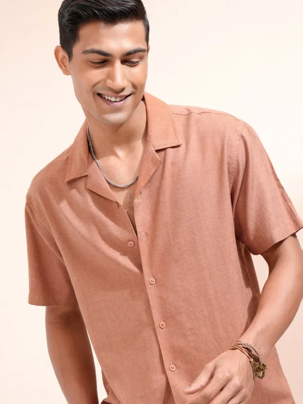 Locomotive Men Rust Solid Relaxed Fit Casual Shirt