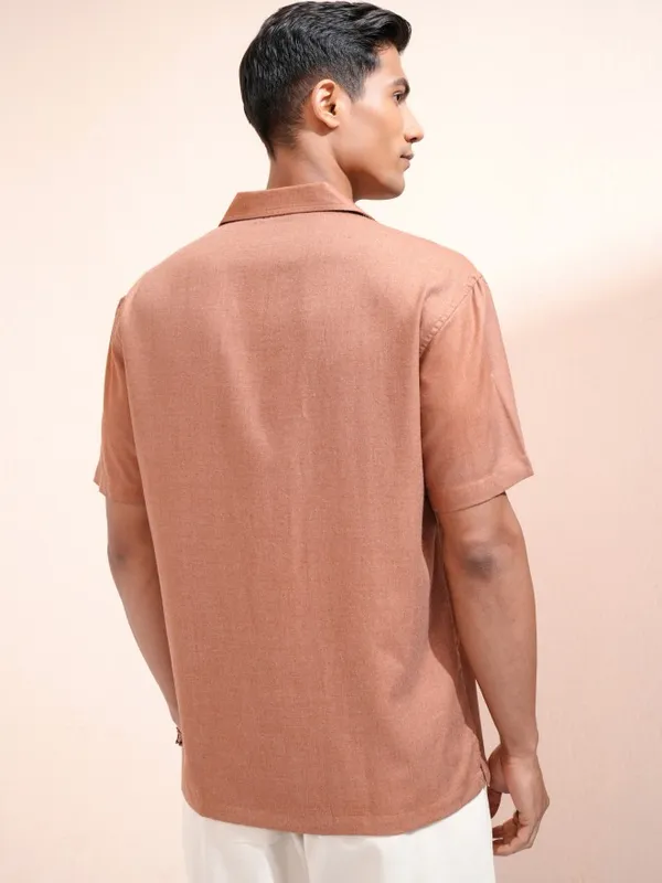 Locomotive Men Rust Solid Relaxed Fit Casual Shirt