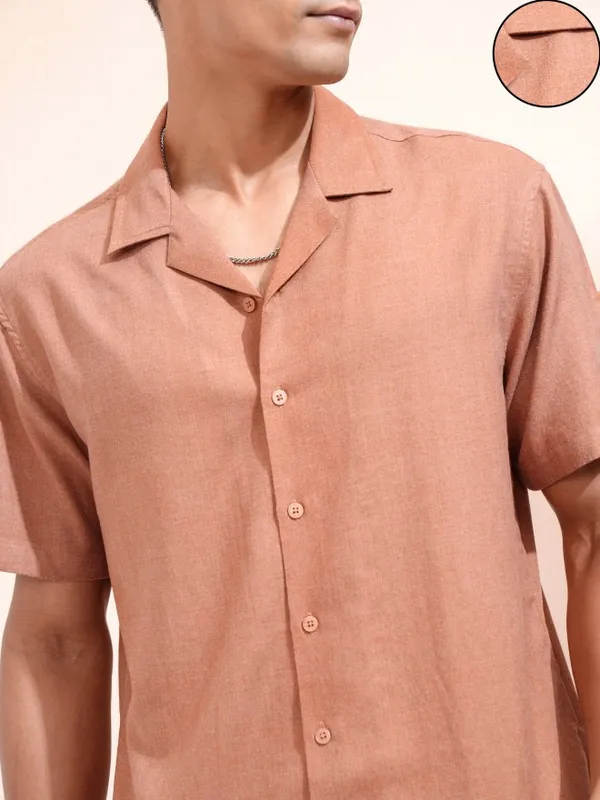 Locomotive Men Rust Solid Relaxed Fit Casual Shirt