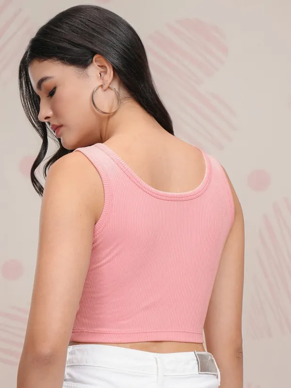 Tokyo Talkies Women Pink Solid Fitted Top