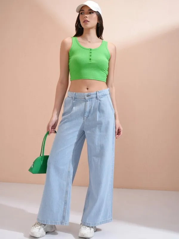 Tokyo Talkies Women Green Solid Tank Top