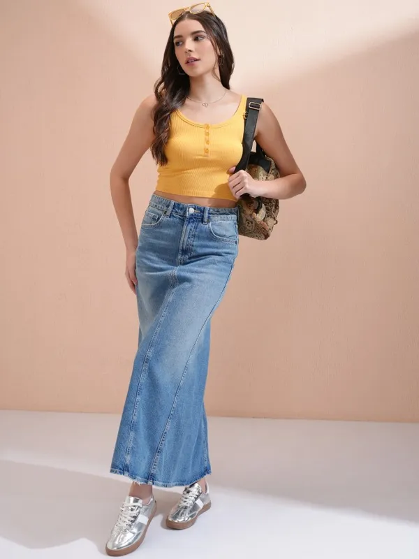 Tokyo Talkies Women Yellow Solid Tank Top