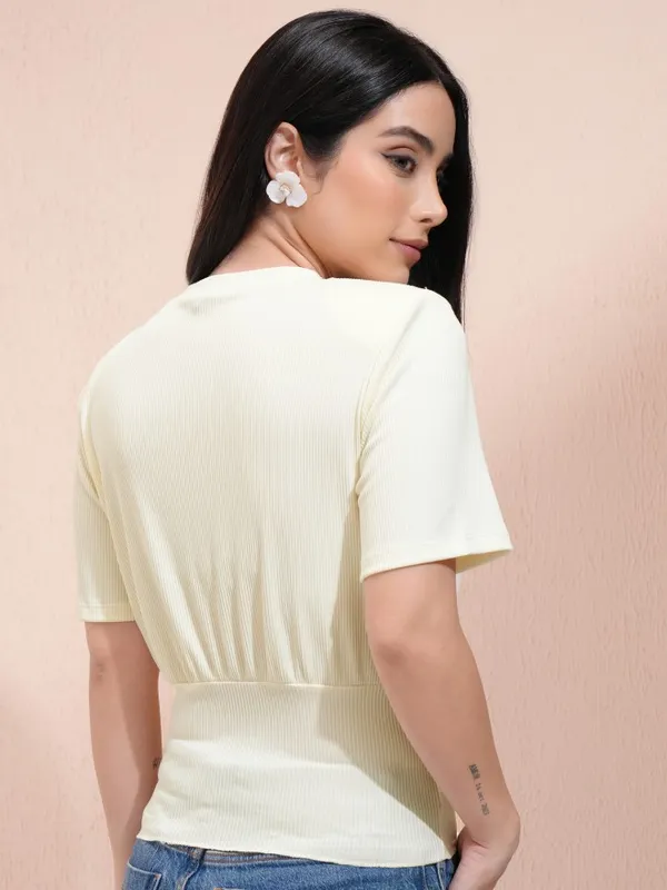 Tokyo Talkies Women Off White Solid Regular Top