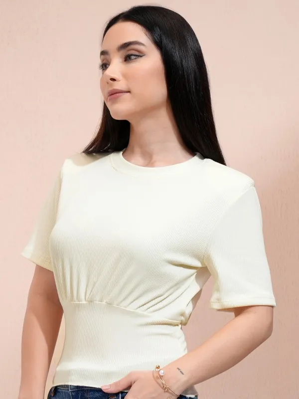 Tokyo Talkies Women Off White Solid Regular Top