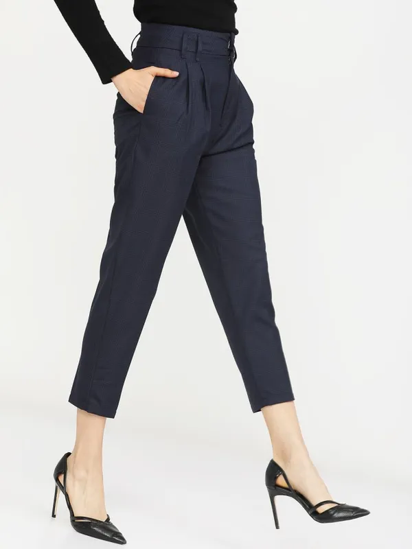 Tokyo Talkies Women Navy Blue Solid Regular Fit Casual Trouser