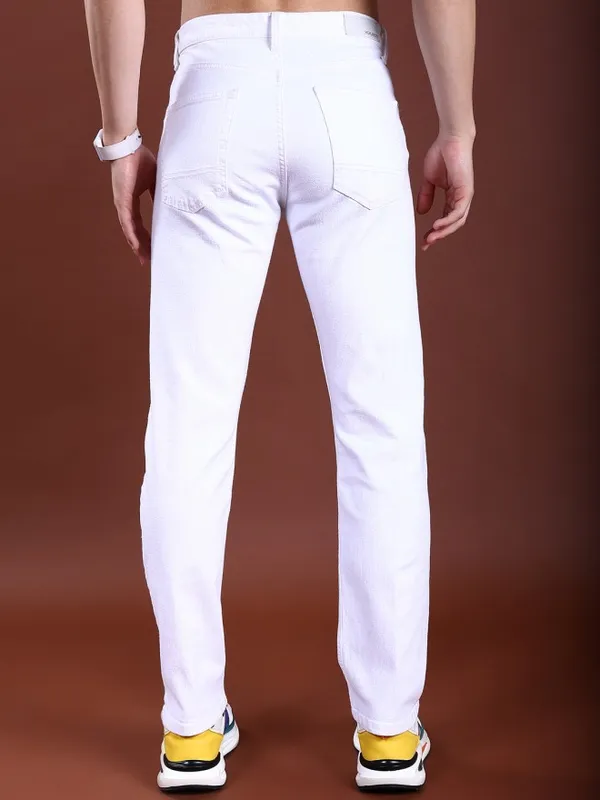 Highlander Men White Straight Fit Stretchable Jeans