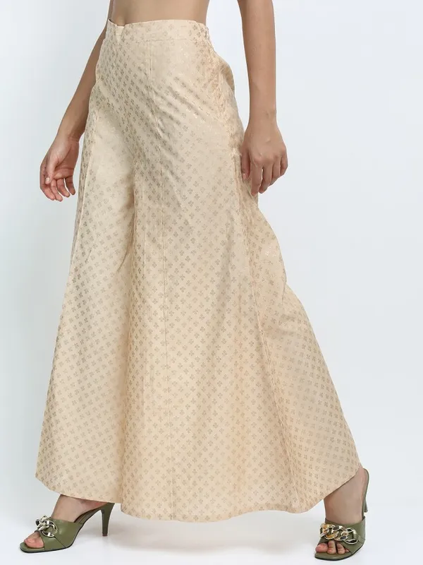 Vishudh Women Beige Printed Straight Palazzos