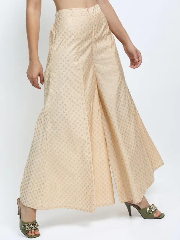 Vishudh Women Beige Printed Straight Palazzos
