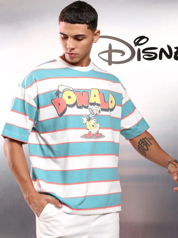 Donald Duck Men Printed Round Neck Oversized Fit T-Shirt