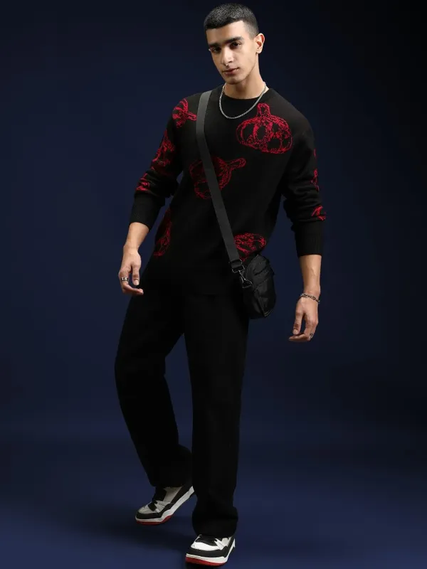 Highlander Men Black Round Neck Pullover Sweater
