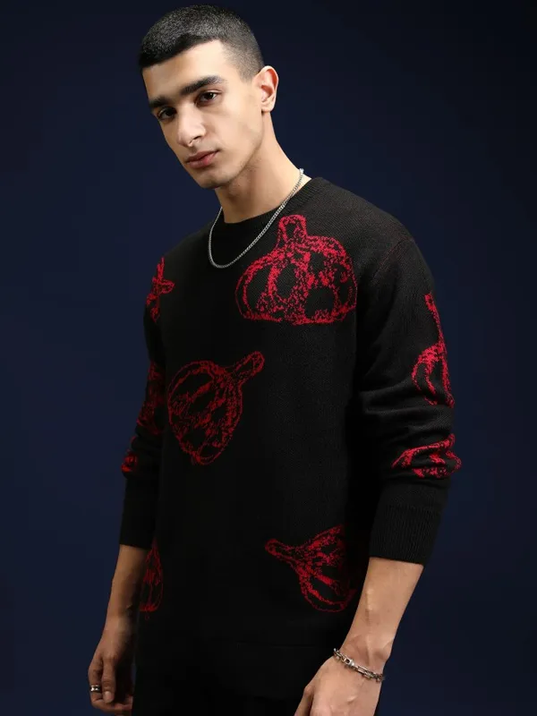 Highlander Men Black Round Neck Pullover Sweater