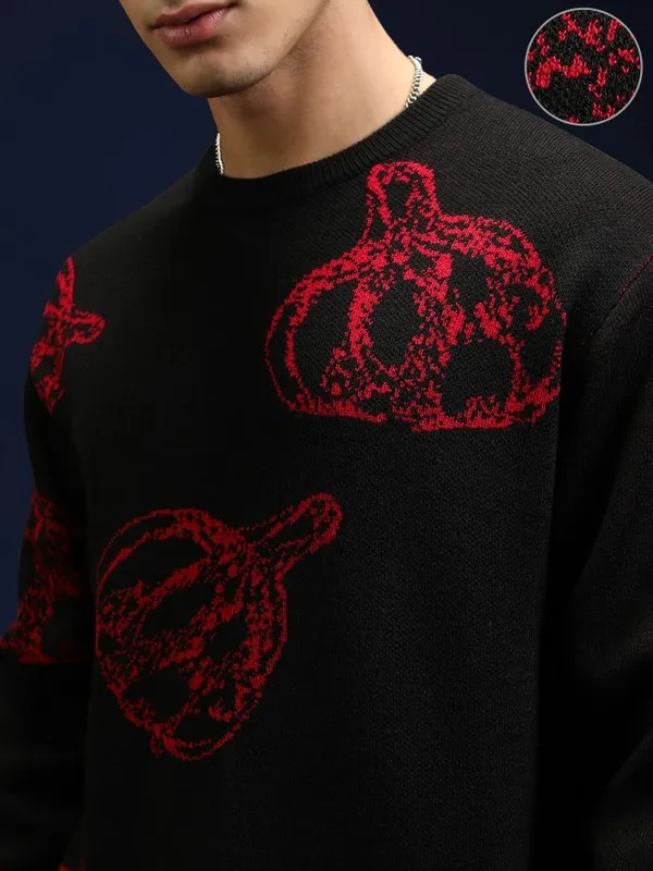 Highlander Men Black Round Neck Pullover Sweater