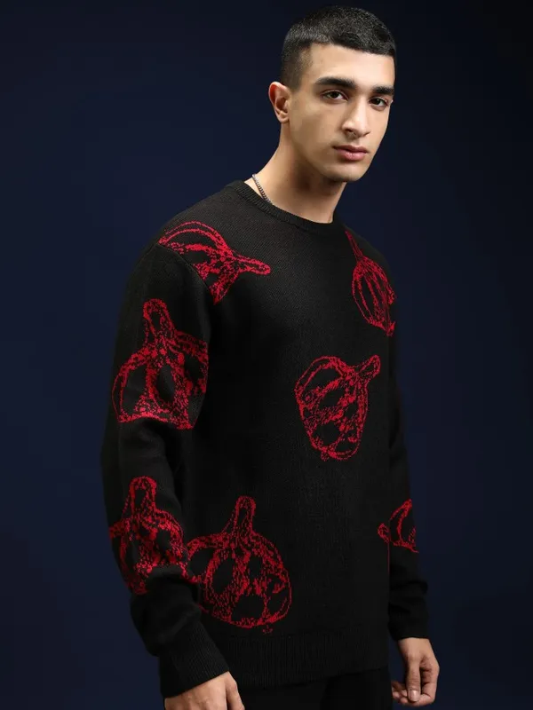 Highlander Men Black Round Neck Pullover Sweater