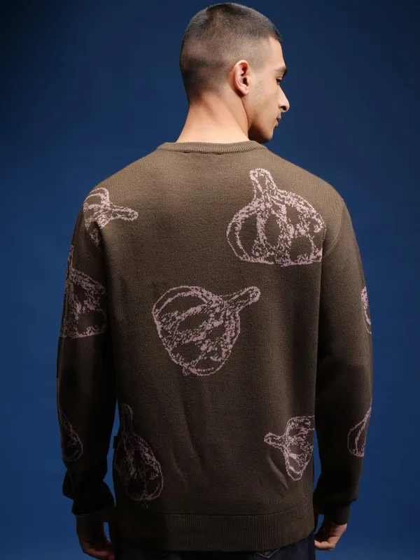 Highlander Men Brown Round Neck Pullover Sweater
