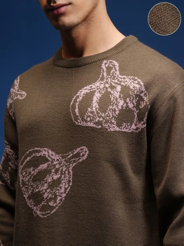 Highlander Men Brown Round Neck Pullover Sweater