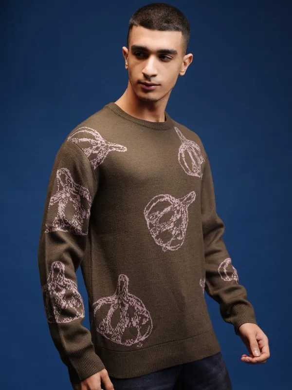 Highlander Men Brown Round Neck Pullover Sweater