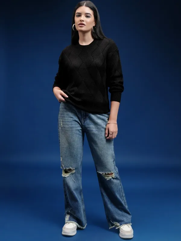 Women Self Design Sweater