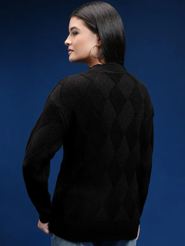 Tokyo Talkies Women Black Round Neck Sweater