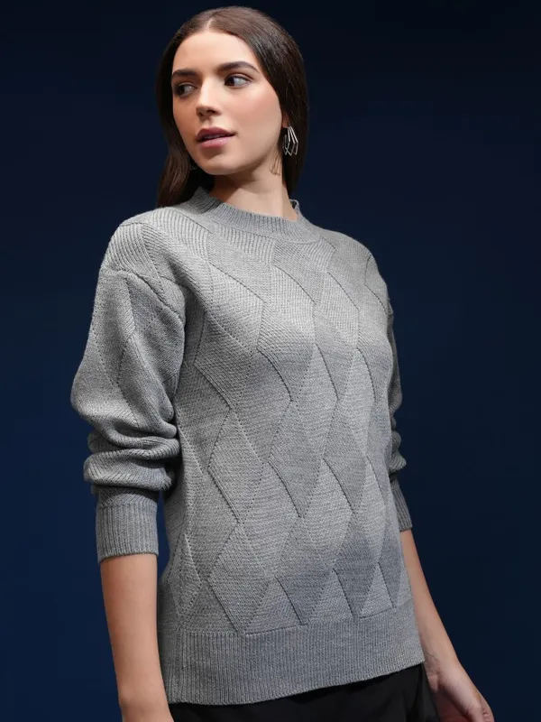 Tokyo Talkies Women Grey Round Neck Sweater