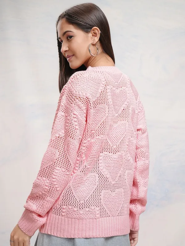 Tokyo Talkies Women Pink Round Neck Sweater