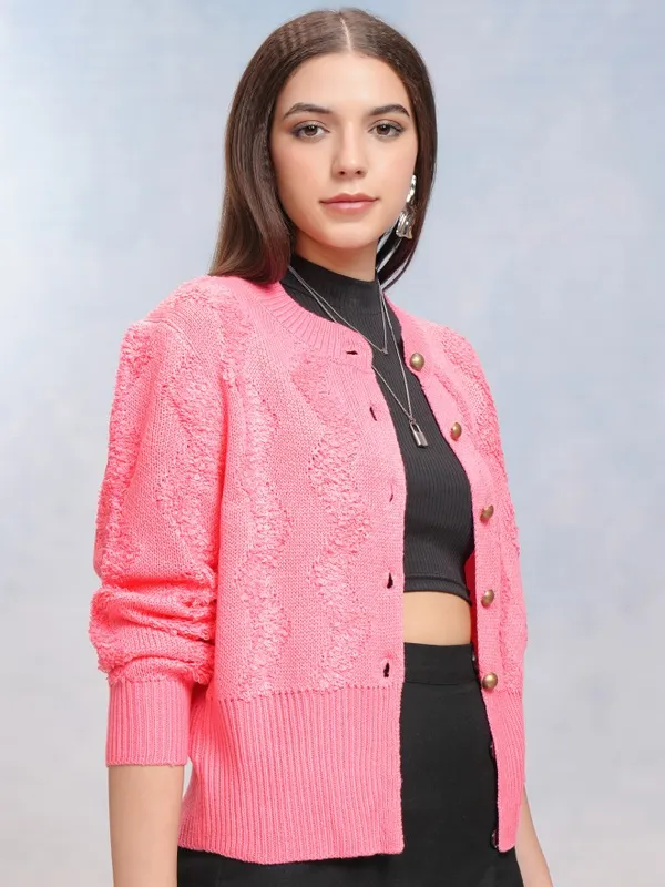 Tokyo Talkies Women Pink Round Neck Sweater