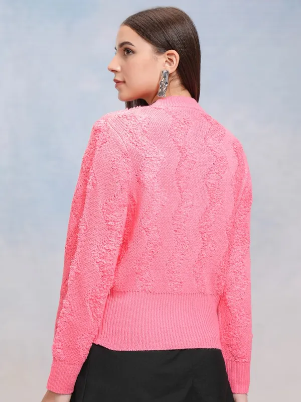 Tokyo Talkies Women Pink Round Neck Sweater