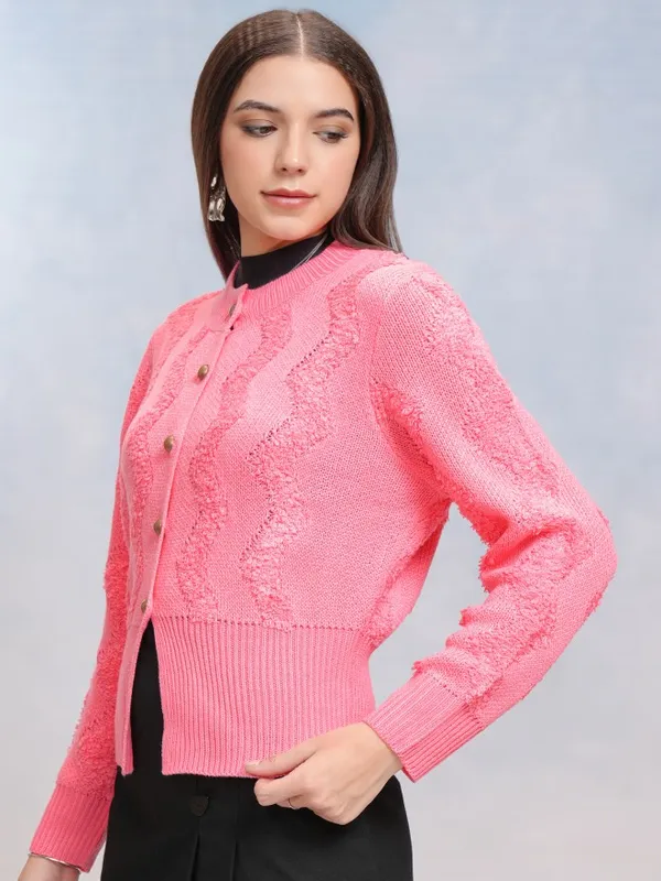 Tokyo Talkies Women Pink Round Neck Sweater