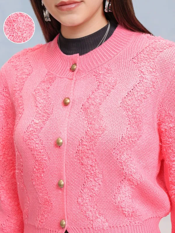 Tokyo Talkies Women Pink Round Neck Sweater