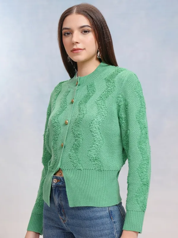 Tokyo Talkies Women Green Round Neck Sweater