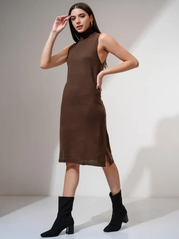 Tokyo Talkies Women Brown Solid Sheath Dress
