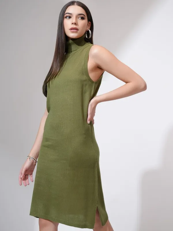 Tokyo Talkies Women Olive Solid Sheath Dress