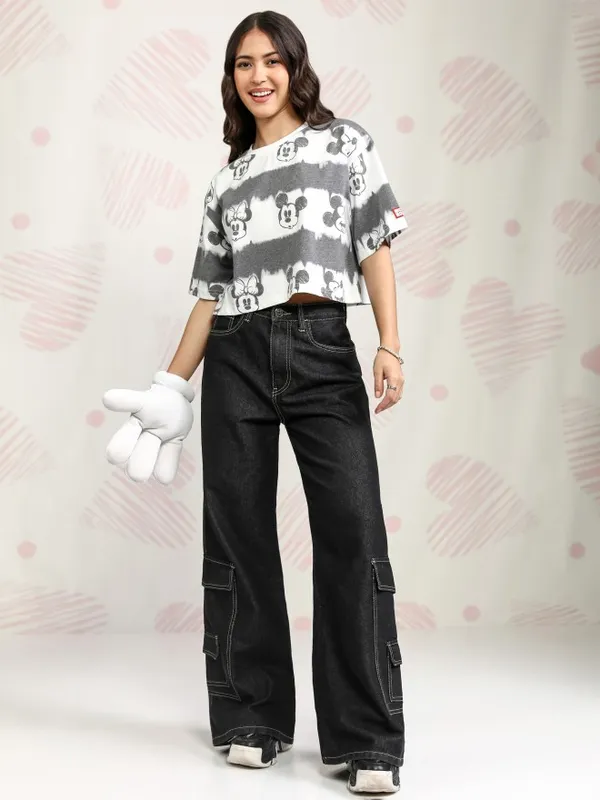 Disney By Tokyo Talkies Women Black Mickey Mouse Printed Round Neck T-Shirt