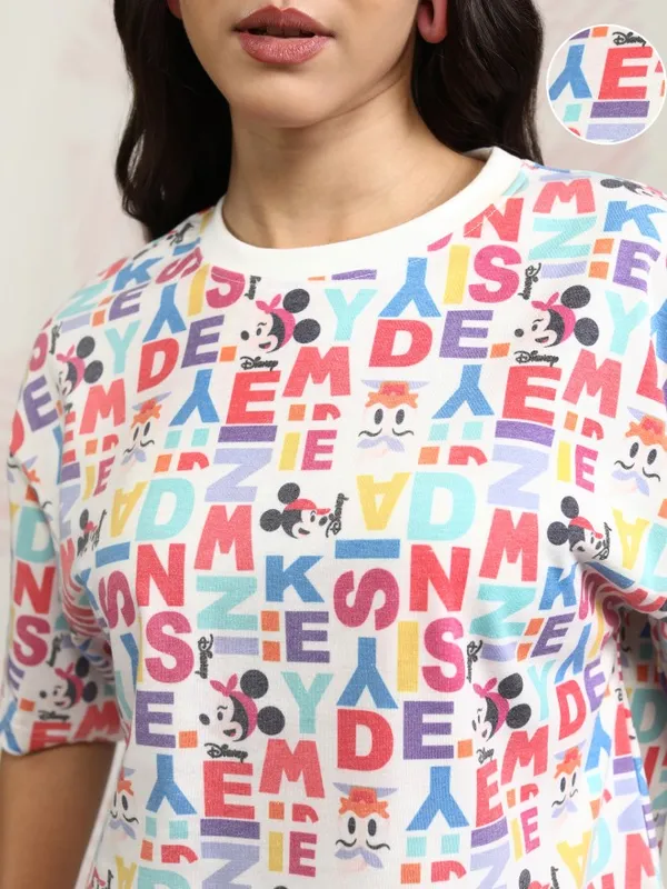 Disney By Tokyo Talkies Women White Mickey Mouse Printed Round Neck T-Shirt
