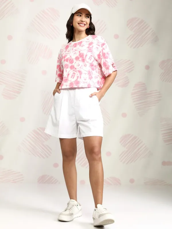 Disney By Tokyo Talkies Women Pink Mickey Mouse Printed Round Neck T-Shirt