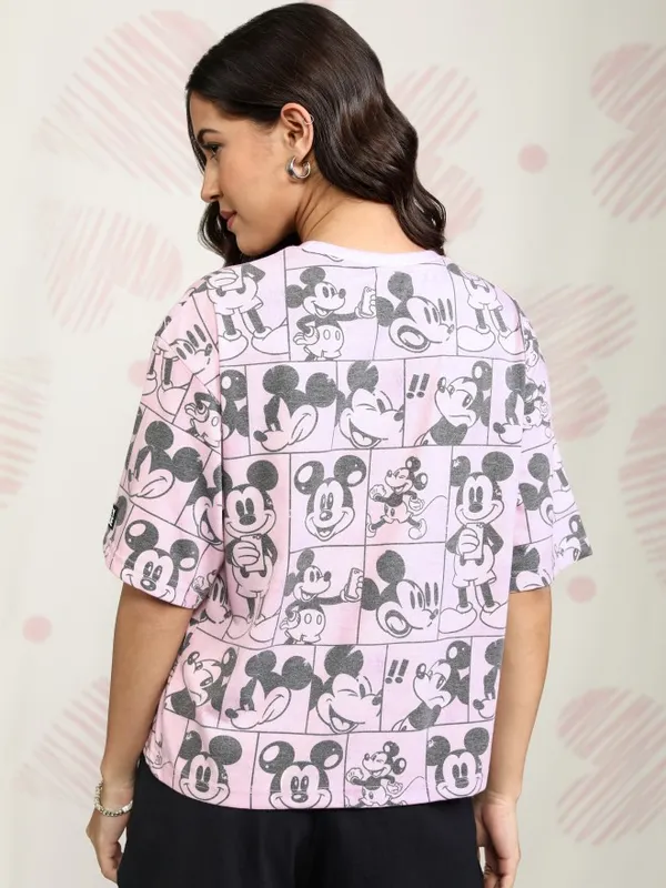 Disney By Tokyo Talkies Women Pink Mickey Mouse Printed Round Neck T-Shirt