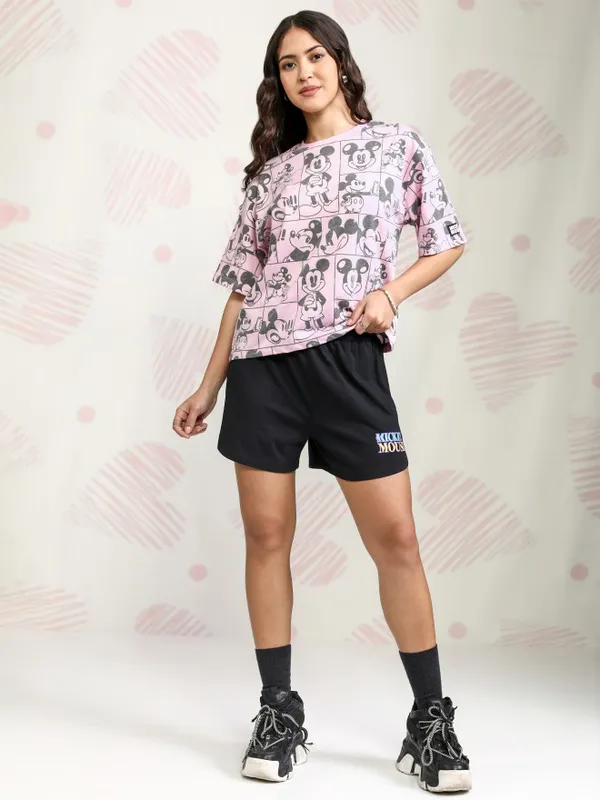 Disney By Tokyo Talkies Women Pink Mickey Mouse Printed Round Neck T-Shirt