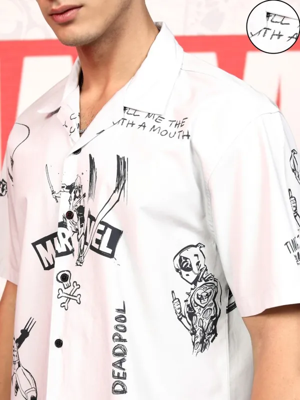 Marvel By Highlander Men Grey Deadpool And Wolverine Printed Relaxed Fit Casual Shirt