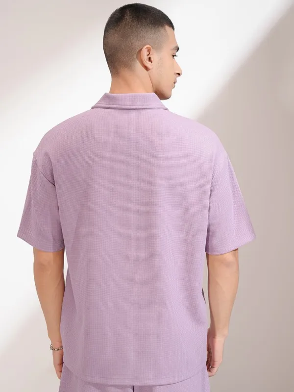 Highlander Men Mauve Self Design Polo Collar T-Shirt