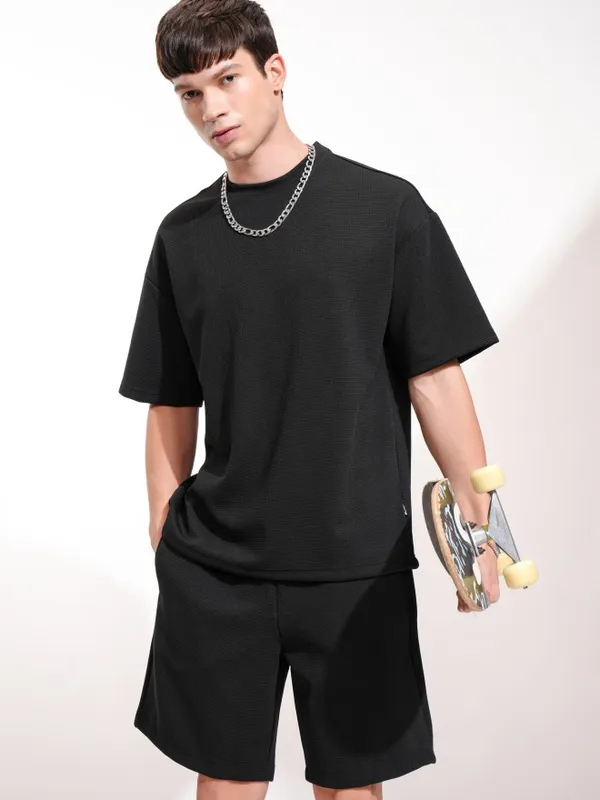 Highlander Men Black T-Shirt With Shorts Co-Ords