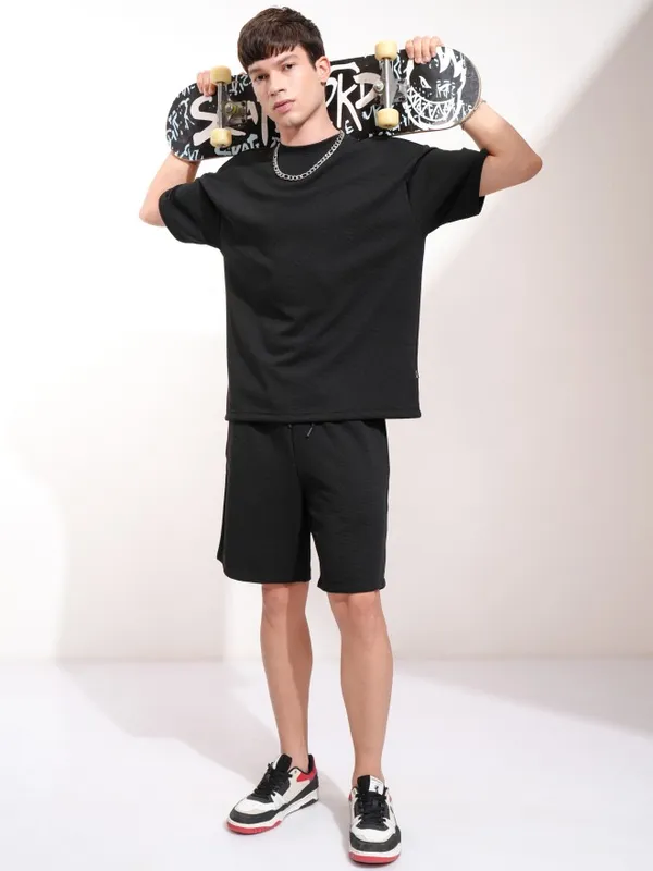 Highlander Men Black T-Shirt With Shorts Co-Ords