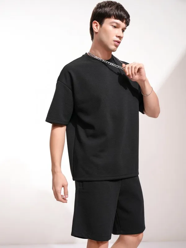 Highlander Men Black T-Shirt With Shorts Co-Ords