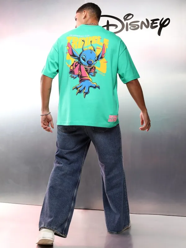 Stitch Men Printed Round Neck Oversized Fit T-Shirt