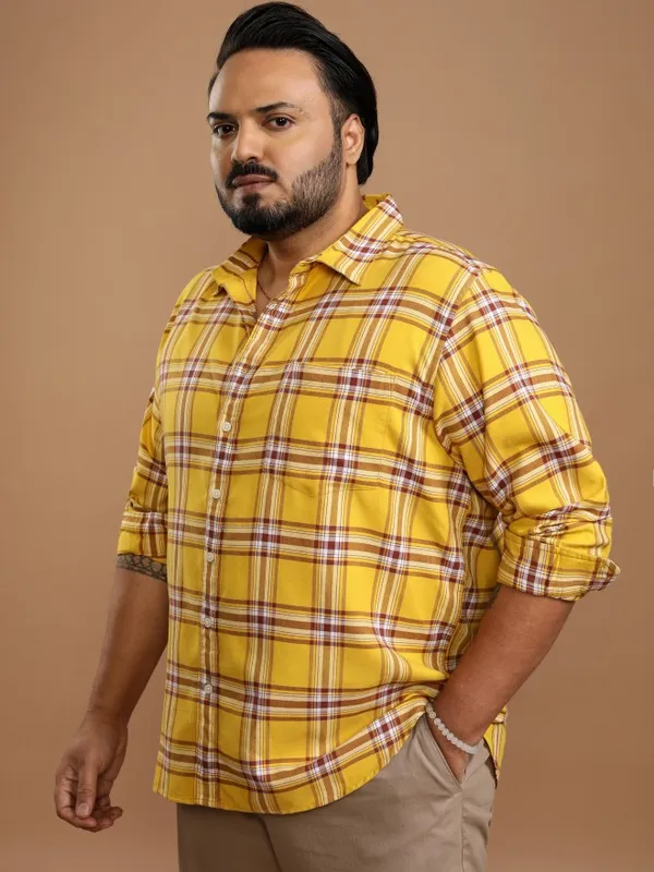 Xtra Ordinary By Highlander Men Yellow Checked Regular Fit Casual Shirt