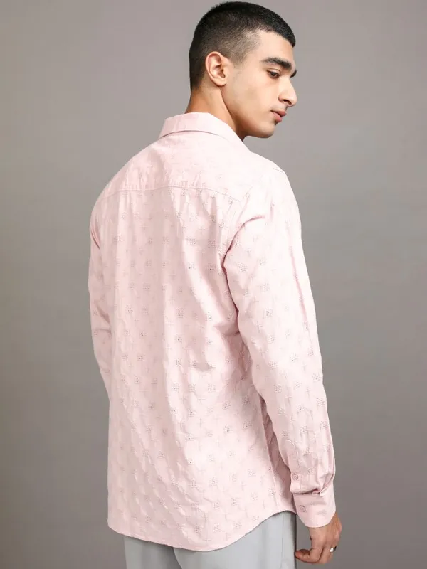 Highlander Men Pink Textured Regular Fit Casual Shirt