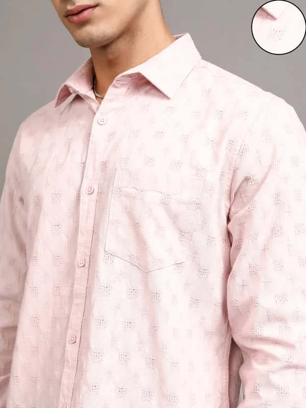 Highlander Men Pink Textured Regular Fit Casual Shirt