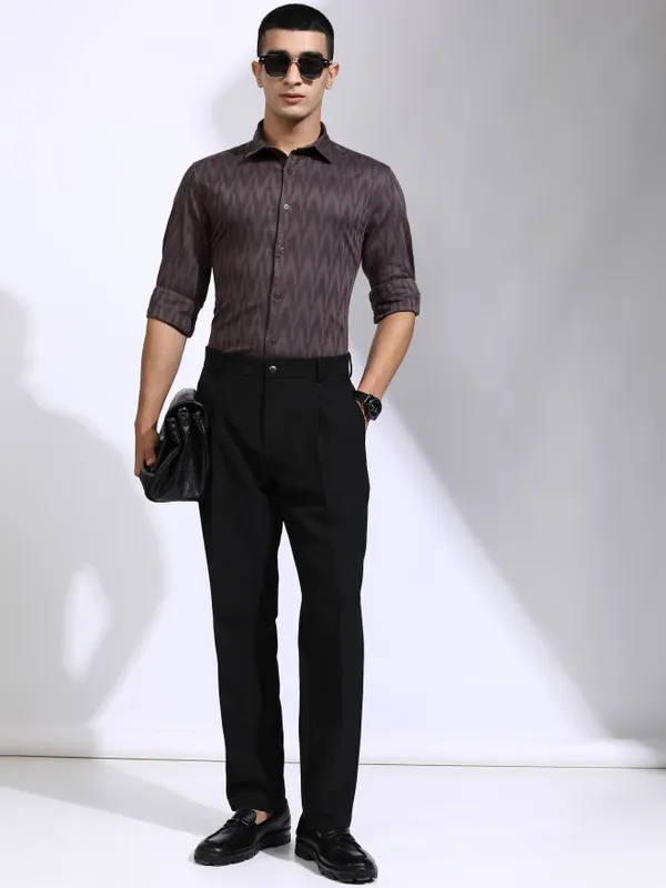 Highlander Men Purple Textured Slim Fit Casual Shirt