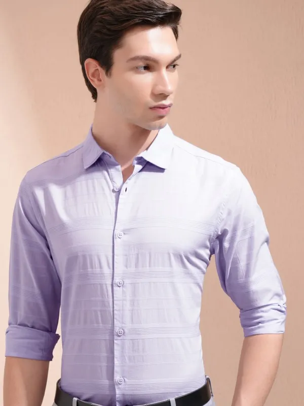 Highlander Men Lavender Striped Regular Fit Casual Shirt