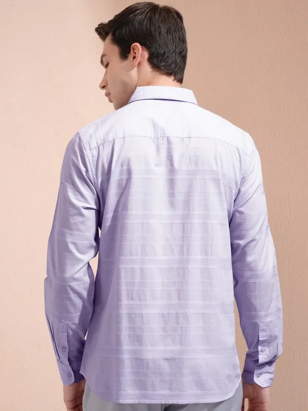 Highlander Men Lavender Striped Regular Fit Casual Shirt