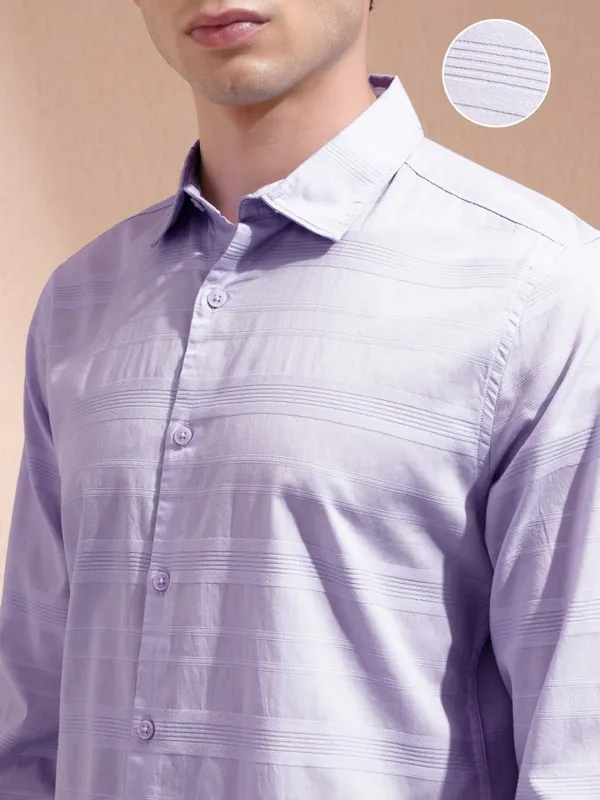 Highlander Men Lavender Striped Regular Fit Casual Shirt