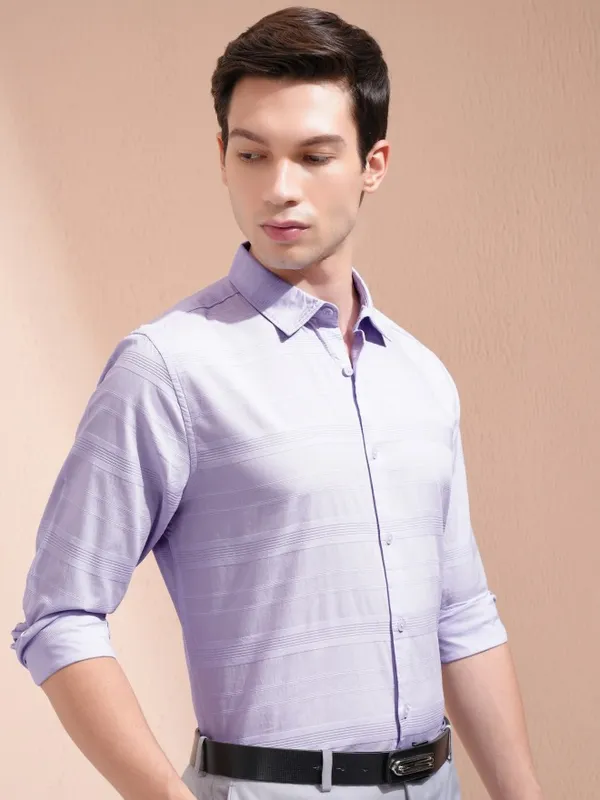 Highlander Men Lavender Striped Regular Fit Casual Shirt